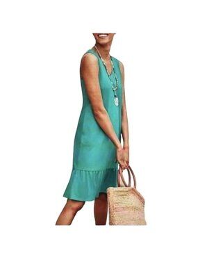 J Jill Tank Dress Size XS Flounced Hem Double V Neck Knit Teal Cotton Modal NEW